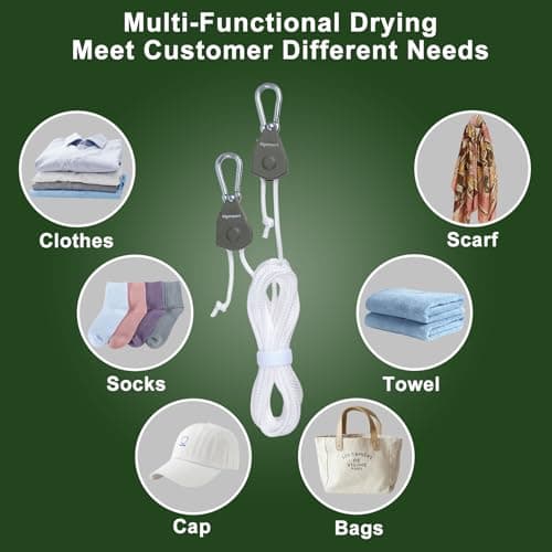 Vigorport Retractable Travel Clothesline, Portable Clothes Line Heavy Duty Rope Pully System with Carabiner for Outdoor Camping, Cruise Ships, Indoor Backyard, Balcony (19Ft, 2 Pack) - Thumbnail 6