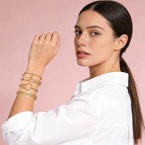 Alegend Bracelets Sets 14K Gold Plated Stackable Boho-Chic Layered Design Leaf-Shaped Links Casual Elegance Jewelry - Thumbnail 3