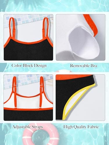 AMAWMW Teen Girls Tankini Swimsuit Quick Dry 2 Piece Bathing Suit for Girls with Chest Pad Kids Swimwear Size 7-16Y, Black, 7-8Y - Thumbnail 5