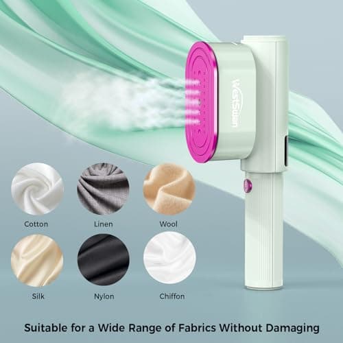 Portable Travel Steamer for Clothes, Fast Wrinkle Remover Garment Steamer for Home & Travel, 2-in-1 Iron & Steam with 90°Rotatable Head, Handheld Iron Steamer with LCD Temperature Display - Thumbnail 2