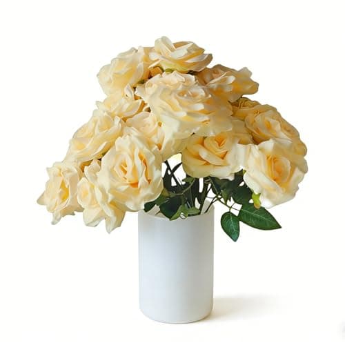 Roses Artificial Flowers, Silk Roses, 18 Heads, 16 Inch, Fake Roses with Stems for DIY Wedding Bouquets Bridal Shower Centerpieces Floral Arrangements Party Tables Home Decorations (Champagne) - Image 1