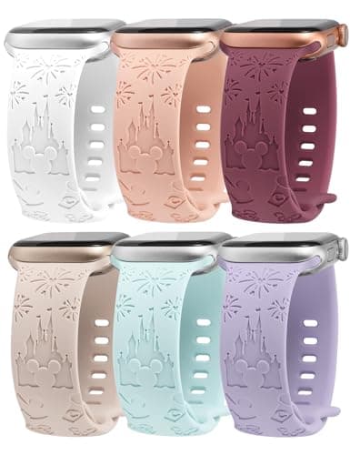 Girovo 6 Packs Cartoon Bands Compatible with Apple Watch Bands 41mm 40mm 38mm Girls Women, Stylish Soft Silicone Cute Engraved Strap for iWatch Series 9/8/7/6/5/4/3/2/1/SE, Variation 5 - Image 1