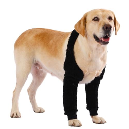 LovinPet Dog Front Leg Warmers for Medium Large Dogs, Double-Sided Fleece Elbow & Knee Sleeve, Adjustable Recovery Leg Protector, Anti-Lick, Anti-Chafe, Cold Weather Keep Warm, Black, XXL - Image 1