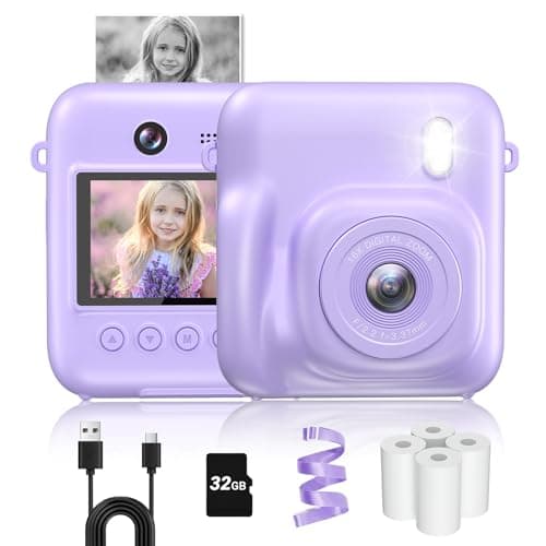 Kids Camera Instant Print for Girls Boys with Print Paper & 32GB Card, Age 3-12 Kids Toys Christmas Birthday Gifts(Purple) - Image 1
