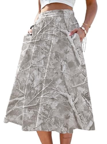 SOFIA'S CHOICE Womens Camo High Waist Midi Skirt Casual A Line Skirts with Pocket Grey Camo X-Large - Image 1
