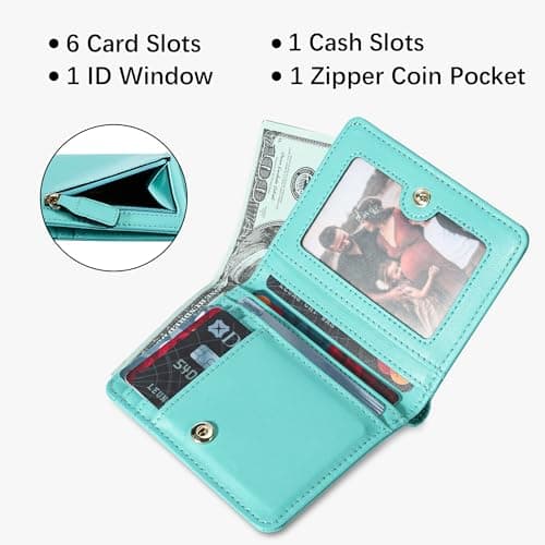 Gostwo Wallet Women, Mini Slim Wallet for Women, Compact Bifold Small Wallets Woman Rfid Blocking Card Holder, Billfolds Thin Leather Zipper, Gift for Ladies Teen Girls with ID Window, Light Blue - Thumbnail 3