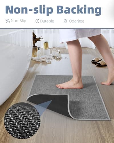 PADOOR Non-Slip Bath-Mats for Bathroom, Rubber-Backing Braided Absorbent Bathroom Mat Machine Washable Thin Bathroom Rugs Fit Under Door Quick Dry Bath Rugs for Floor, 20''x32'' Grey - Thumbnail 4