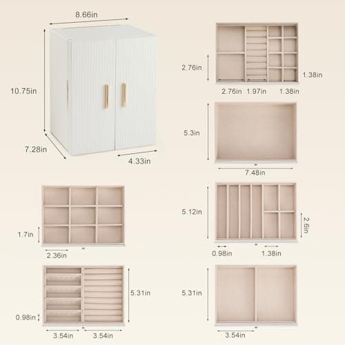 Dajasan Large Jewelry Organizer Box, Jewelry Boxes for Women Girls, 6-Tier Jewelry Storage Organizer with Mirror for Necklace Ring Bracelet Watch, Gift Idea (White) - Thumbnail 3