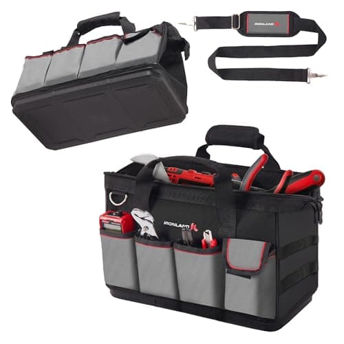 IRONLAND 16.5 Inch Hard & Sturdy Bottom Tool Bag Organizer for Men, Waterproof Heavy Duty Tool Bag with Handle & Large Zipper, Ideal for Mechanics Electrician Handyman Hvac, Great Gift for Dad - Image 1