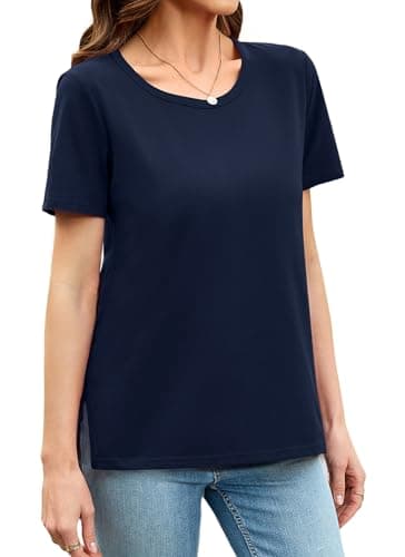 Herou Women Short Sleeve Tops Casual Summer Crewneck T-Shirt Tees with Side Split (Navy, Medium) - Image 1
