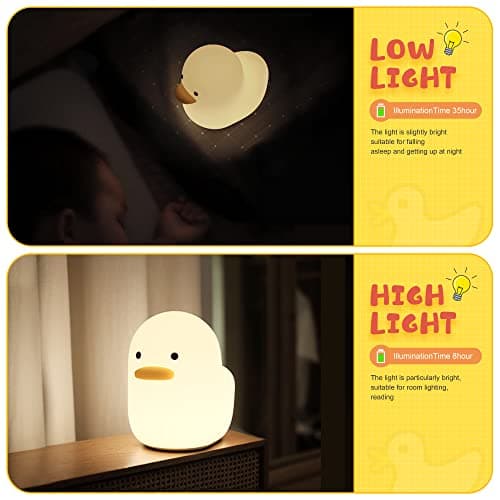 UNEEDE LED Benson Night Light, Cute Duck Animal Silicone Nursery Night Light Rechargeable Table Lamp Bedside Lamp with Touch Sensor for Baby Girls Women Bedrooms, Living Room - Thumbnail 3