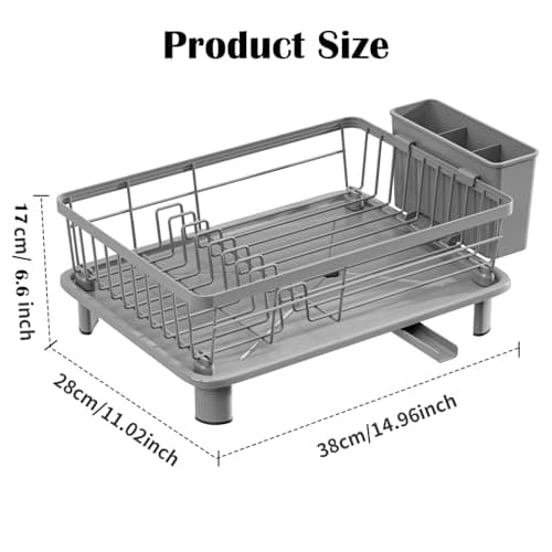 Dish Drying Rack, Stainless Steel Dish Racks for Kitchen Counter, Sink Organization and Storage Essentials, Kitchen Organizer for Forks, Spoons Dishes,Cup and Bottle (Grey, 14.96''*11.02''*6.69'') - Thumbnail 2