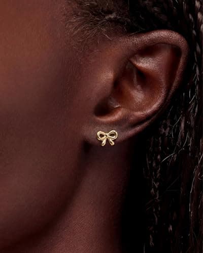 MUMREUES Gold Earrings for Women 14K Gold Plated Stud Earring Dainty Minimalist Simple Small Bow Earrings Jewelry Gift for Her - Thumbnail 2