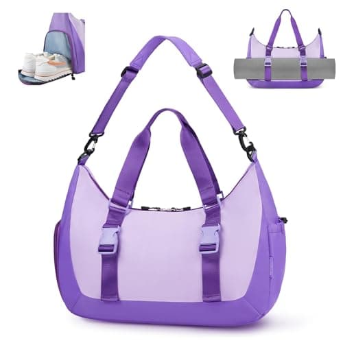 WOOMADA Gym Bag for Women with Yoga Mat Holder, Yoga Duffle Bag with Shoe Compartment, Multi-Purpose Travel, Workout, Dance, Sports Bag(Purple) - Image 1