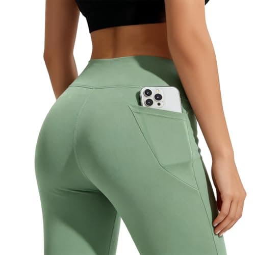 AMLEER Women's V Waist Side Split Wide Leg Yoga Leggings - High Waisted Crossover Stretchy Workout Flare Yoga Pants（Grass Green, Large - Thumbnail 5