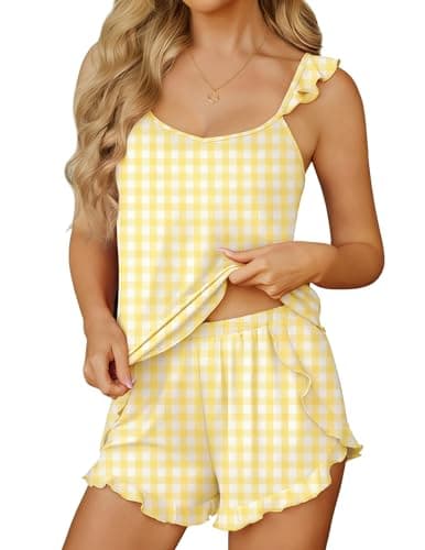 Ekouaer Womens Pajama Sets Ruffle Cami Top and Shorts 2 Piece Lounge Set Sleepwear, Summer Comfy Cute Bridal Pajama for Women - Image 1