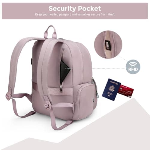 Swissdigital Design Backpack for Women, 15.6 inch Laptop College Pink Medium Simple Modern Backpacks for School with USB Charging Port for Womens Girls | SD1711-82 - Thumbnail 6