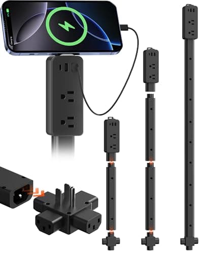 Electrical Outlet Extender Stick Black with 4-Way Flat Plug | Extends 8"-36" | Outlet Extender with 2AC Outlets, 2USB-A & 1USB-C Ports | Socket Expander Access Hard-to-Reach Outlets Bed Sofa Behind - Image 1