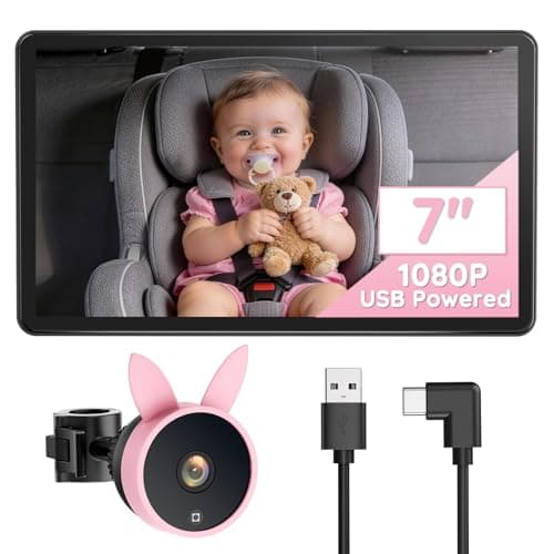 Babyvue BV4 USB Car Baby Camera, 7" 1080P HD Screen, Clear Auto IR Night Vision Back Seat Camera, Easy Install & Adjustable Brightness, Baby Shower & First Birthday Gift for Girls, Pet Friendly
