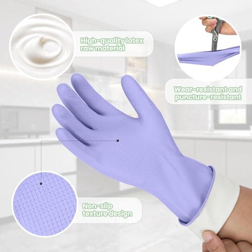 Jsocoah Rubber Kitchen Dishwashing Gloves, 5 Pairs Eusable Cleaning Gloves For Washing Dishes, Bathroom, Pet care, Garden Non-Slip Durable Rubber Gloves For Daily Use (Medium) - Thumbnail 2
