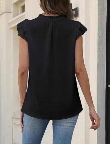 CiCiBird Boho Tops for Women Dressy Casual V Neck Blouses Summer Ruffle Short Sleeve Shirts Black Medium - Thumbnail 2
