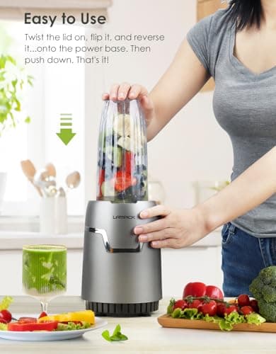 LAMPICK Smoothie Blender, 1100W Personal Blender for Shakes and Smoothies, Blenders and Grinder Combo for Kitchen with 2 * 22 Oz To-Go Cup and Lid for Protein Shake, Baby Food, Frozen Drink - Thumbnail 4