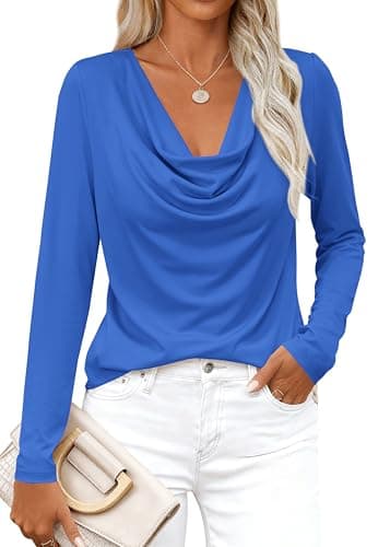 PRETTYGARDEN Womens Spring Tops 2026 Dressy Cowl Neck Long Sleeve Shirts Loose Business Casual Blouses Teacher Tunic Top(Royal Blue,Large) - Image 1