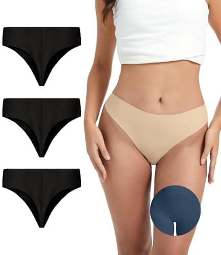 OVRUNS Seamless Thongs for Women 3 Pack No Show Thong underwear High Waist Invisible Panty Liners Workout G-String - Image 1