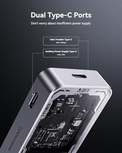 DOCKCASE Explorer Edition M.2 NVMe SSD Enclosure,Support 10s PLP Prevents Write Data Loss,USB 3.2 Gen 2 Type-C (10 Gbps), fits NVMe PCIe,Size 2230/2242/2260/2280,Support M-Key B+M Key UASP (Silver) - Thumbnail 4