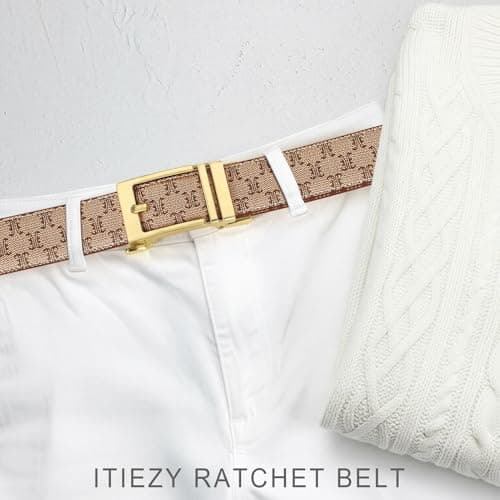 ITIEZY Ratchet Belt for Men - 1 3/8" Click Leather Belt for Dress and Casual, No Holes Adjustable Trim to Fit - Thumbnail 5