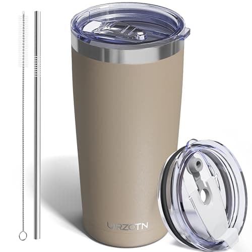 UIRZOTN Travel Coffee Tumbler 20oz, Leakproof Travel Coffee Mug with Dual Lids and Straw, Stainless Steel Double Wall Vacuum Insulated Tumbler for Hot/Iced Drinks (Brown, Textured Matte) - Image 1