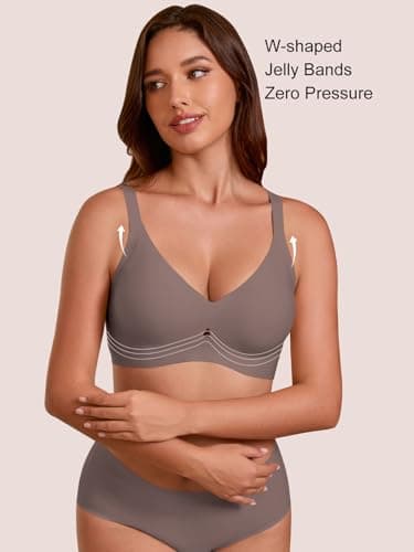 COCOMARTS Jelly Bras for Women No Underwire Seamless Push Up Bra Full Support Comfort Bralettes Wireless Plunge Everyday Bra Coffee X-Large - Thumbnail 4