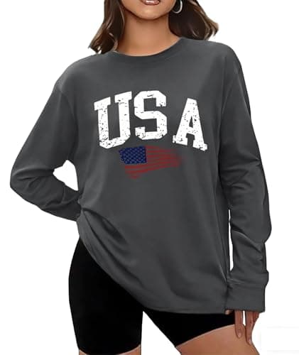 KESIHAN Women USA American Flag Shirt Long Sleeve Graphic Tees for Women Casual Crew Neck Top - Image 1
