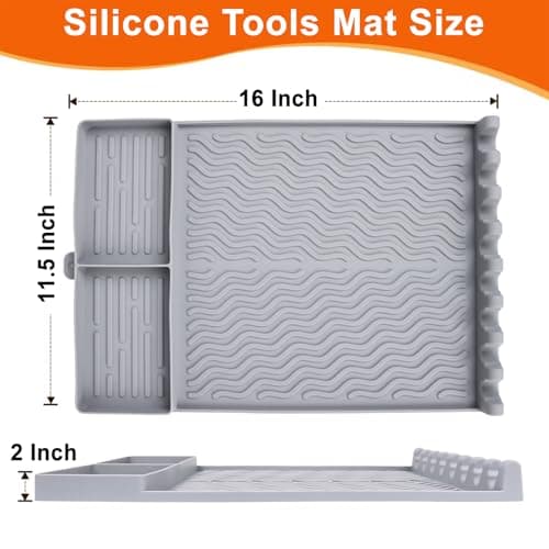 Full-Size Silicone Griddle Mat for Flat Top Grills, Heat Resistant Spatula Holder with Grease Drip Pan, Outdoor Cooking Counter Protector, Gray - Thumbnail 3