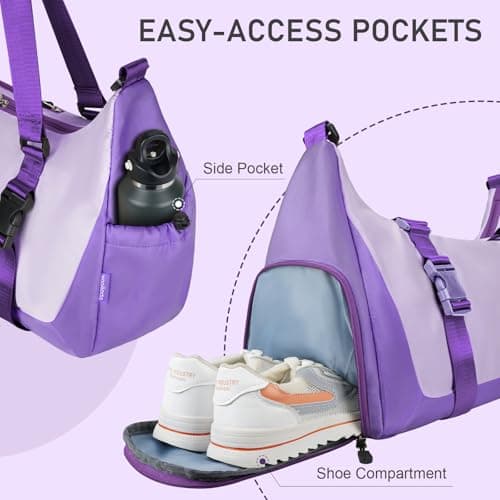 WOOMADA Gym Bag for Women with Yoga Mat Holder, Yoga Duffle Bag with Shoe Compartment, Multi-Purpose Travel, Workout, Dance, Sports Bag(Purple) - Thumbnail 5