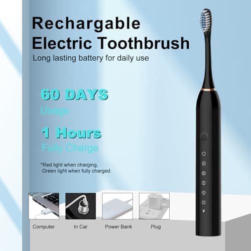 MSETGRD 3 Pack Electric Toothbrush with 6 Modes, Rechargeable Toothbrushes with 12 Brush Head, Fast Charge 2 Min and 30s Timer Toothbrush - Thumbnail 4