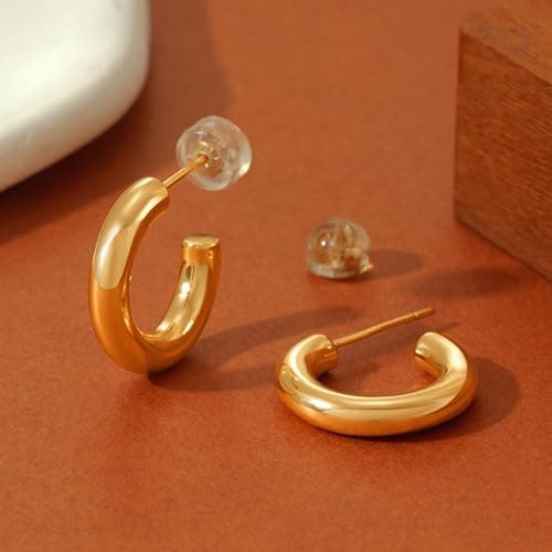 VALLOEY ROVER Tubular Hoop Earrings for Women 14K Gold Plated Open Hoops Earrings with 925 Sterling Silver Post Simple Handmade Hypoallergenic Everyday Jewelry Gift for Women - Thumbnail 6