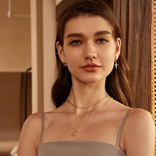 Valloey Rover Women Layered Pendant Necklace, 14K Plated Gold Personalized Adjustable Choker Necklaces, Handmade Dainty Jewelry Gift for Lady - Thumbnail 2