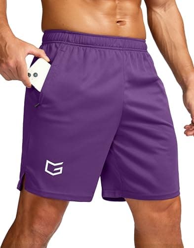 Men's 5"/ 7"/ 9" Workout Running Shorts Quick Dry Lightweight Gym Shorts with Zip Pockets (Purple,Large) - Image 1