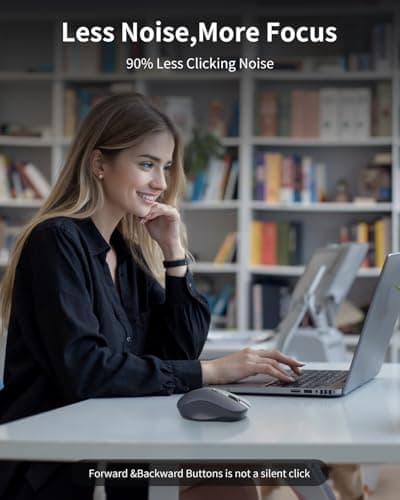 WL300 Bluetooth Mouse Silent Wireless Mice, Quiet Click, Cordless Computer Mouse with 6 Buttons, Sculpted Grip, Adjustable DPI for Laptop, PC, Mac, 18-Month Battery Life for Work or Travel ( Grey) - Thumbnail 3