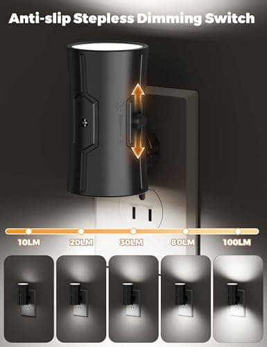 fesnne Night Light, 2-Pack Dimmable Plug-in Night Light with Auto On/Off & 90°Rotatable Plug, 0-100LM Adjustable Brightness,1W Ultra Low Energy for Bedroom, Hallway, Bathroom, Kids Room, White - Thumbnail 2