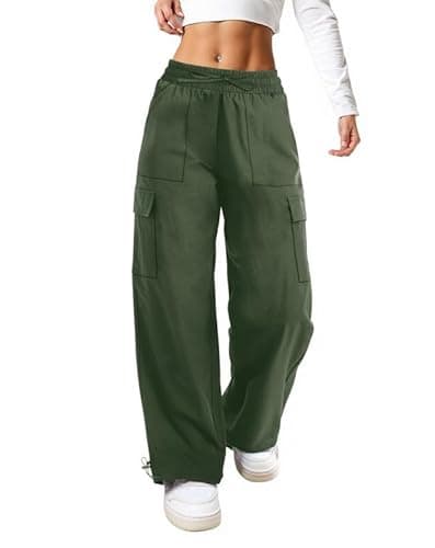 keriffe Baggy Cargo Pants Women Parachute Hiking Wide Leg Pants with 4 Pockets Y2K Clothes Casual Travel Army Green - Image 1