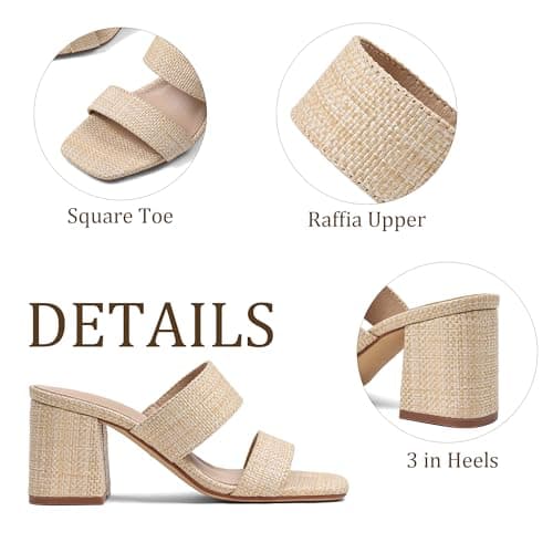 Ancomafio Women's Heeled Sandals Raffa Sandals Square Open Toe Heels Mules Slip On Summer Block Heels Vacation Shoes Neutral size 10 - Thumbnail 6