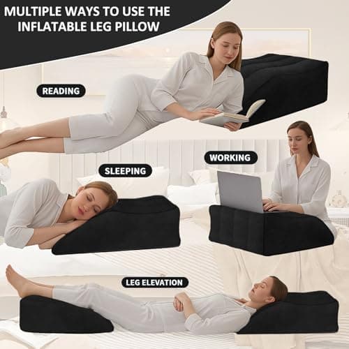 Inflatable Wedge Pillow for Leg Swelling - Inflatable Leg Elevating Pillow for After Surgery & Circulation,Wide Leg Pillow Elevation with Adjustable Sleep Mask for Traveling,Reading,Bed & Sofa Comfort - Thumbnail 4