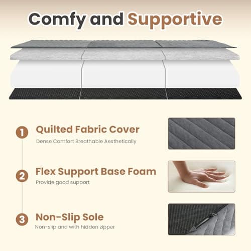 Erament 6-Inch Tri-Fold Mattress Full Size, Covertible Bed Floor Futon Mattress with Handles & Non-Slip Bottom, Foldable Mattress with Removable Tufted for Guest, Camping, Dorm - Thumbnail 3