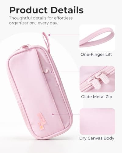 Four Candies Large Pencil Case, 5 Compartments Pen Organizer, Big Capacity Canvas Pencil Pouch Bag for School Supplies, Portable Stationery Holder for Teen Girls, Women (Pink) - Thumbnail 3