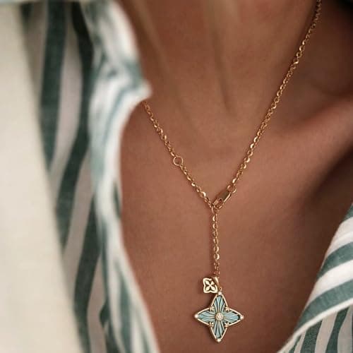 MYEARS Women Clover Necklace Pendant Mother of Pearl Cubic Zirconia 14K Gold Simple Dainty Chain Everyday Trendy Lucky Jewelry - Thumbnail 3