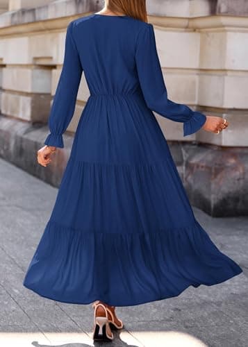 Lazysmile Long Sleeve Dress for Women Navy - Thumbnail 2