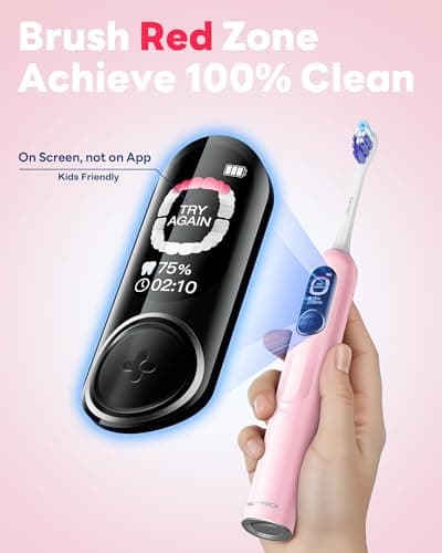 SAKYPRORAL AI Electric Toothbrush with Smart Display for Adults Kids | 150-Day Rechargeable Toothbrush, Real-Time Map |3-Min Timer, Travel Case | Teens Sonic Toothbrush Gift (G5S Pink) - Thumbnail 2