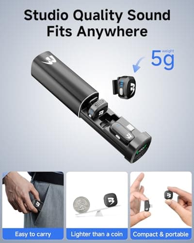 2 Pack Wireless lavalier Microphone,Mini Microphone (Lightning/USB C) Ai Noise Cancelling Hi-Fi studio-quality with Charging Case, Plug-and-Play 160ft Compact Clip-on Mic for iPhone, Android，iPad - Thumbnail 4